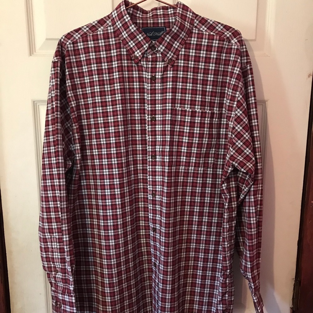 Nob Hill Red & Black Plaid Button Down Shirt Sz L